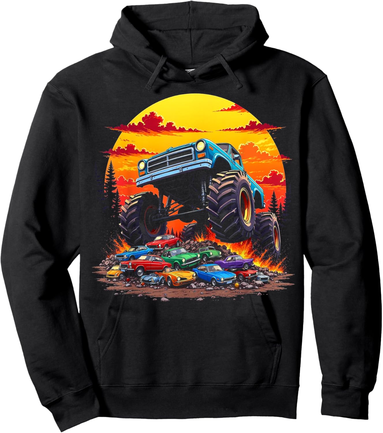 Monster Trucks Birthday Party Retro Monster Truck Hoodie - Hoodie | Black
