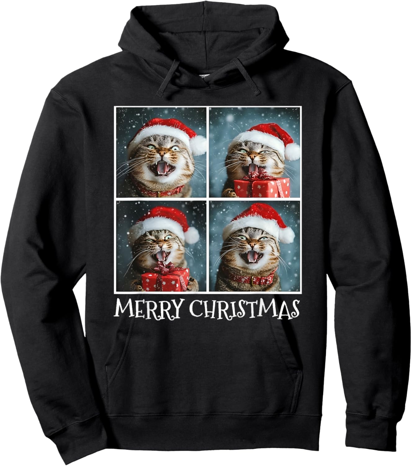 Cat Santa Hat Christmas Cat Selfie Hoodie - Hoodie | Black