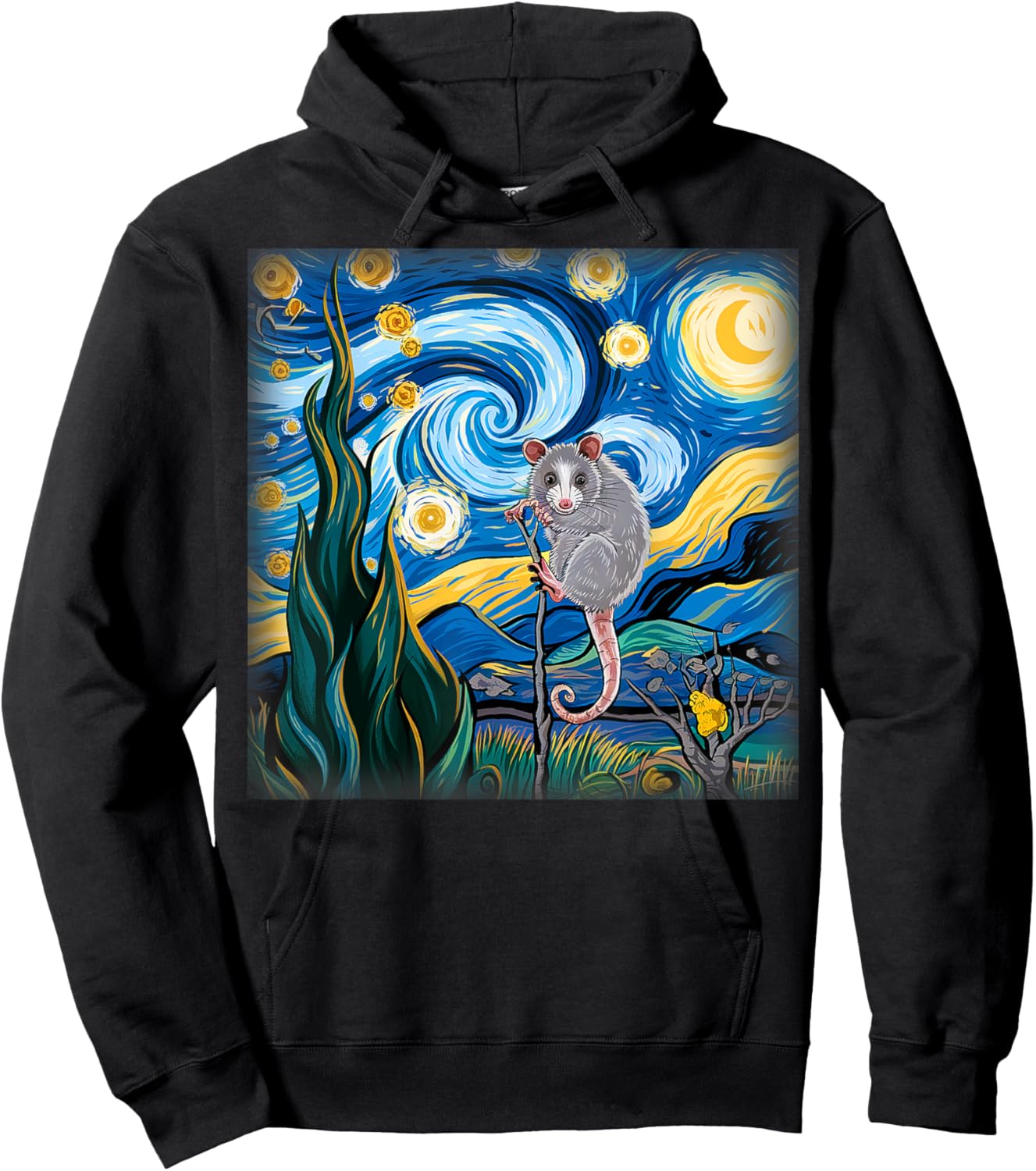 Starry Night Opossum Van Gogh Possum Rodent Gifts Men Women Hoodie - Hoodie | Black