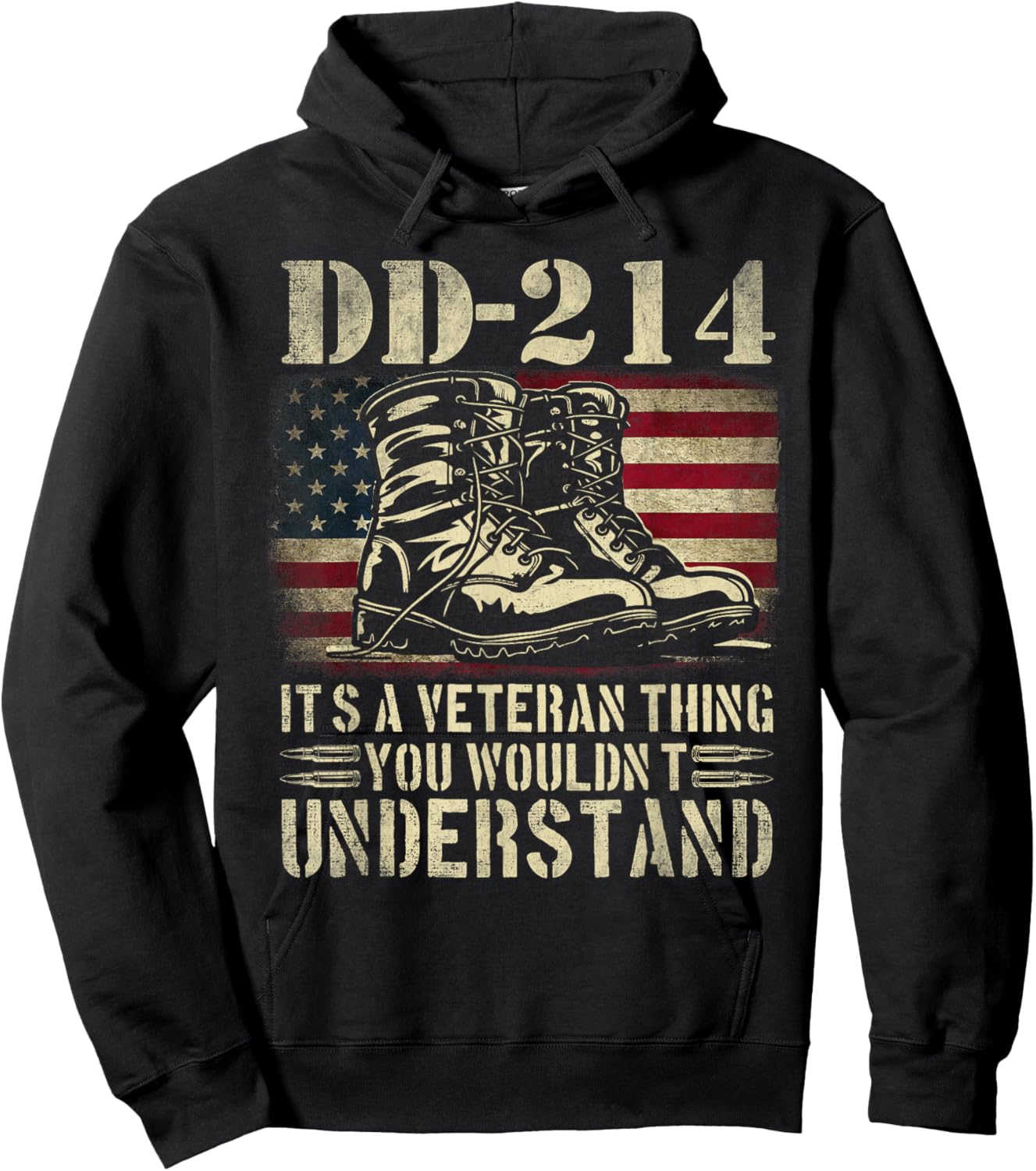DD-214 Alumni Veterans Patriotic US American Flag Hoodie - Hoodie | Black