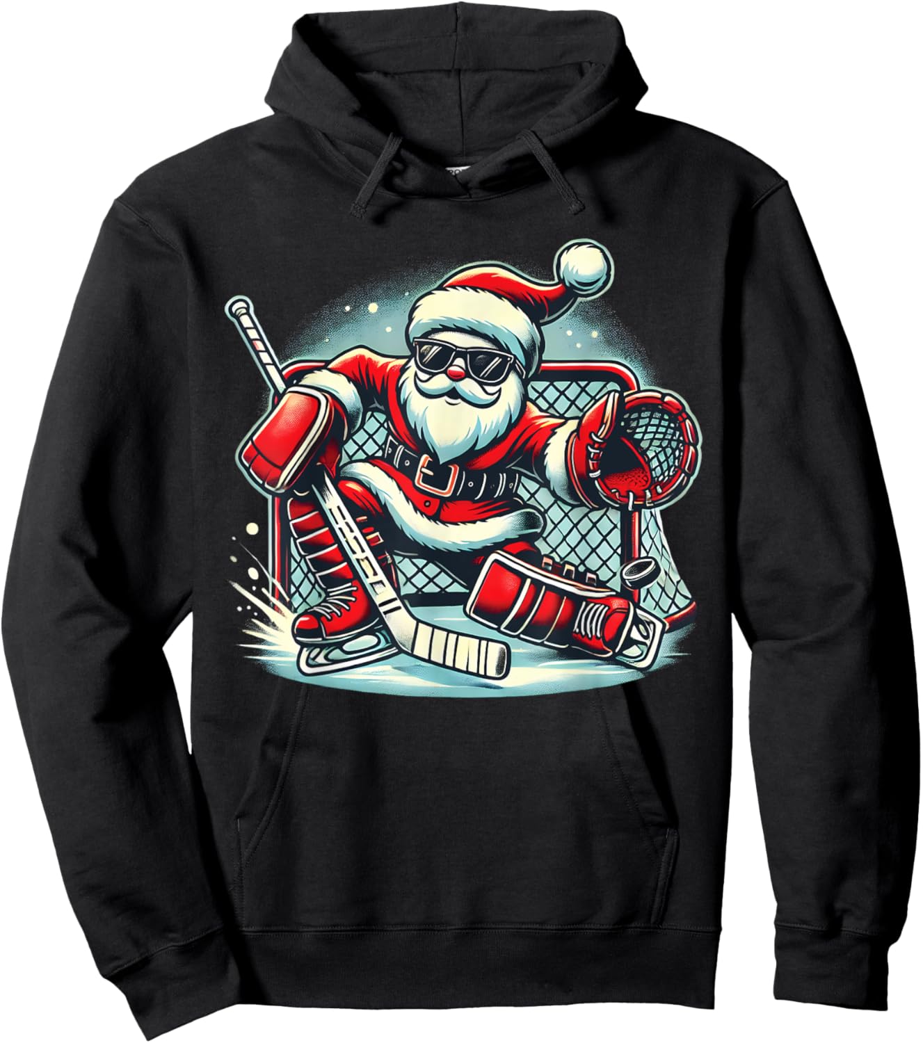 Funny Santa Playing Ice Hockey Lovers Boys Girls Christmas Hoodie - Hoodie | Black