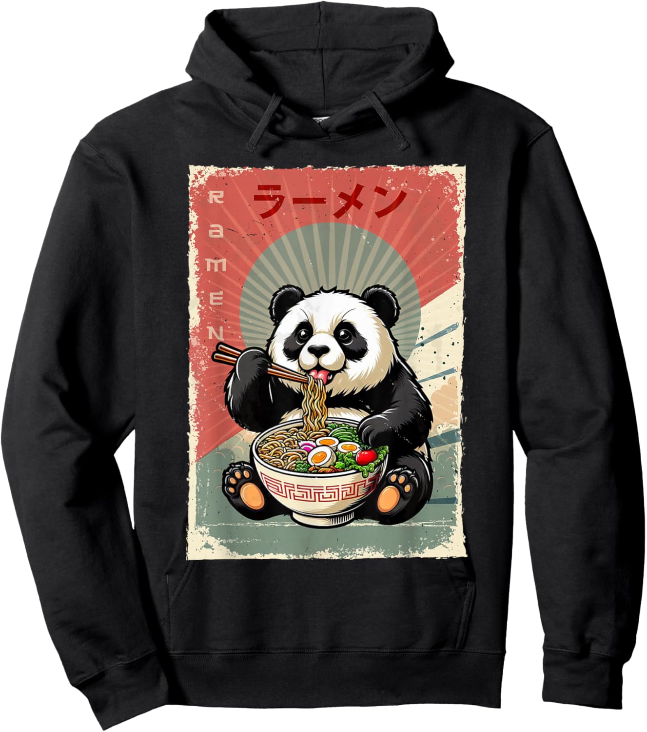 Panda Eating Ramen Japanese Noodles Soup Hoodie - Hoodie | Black