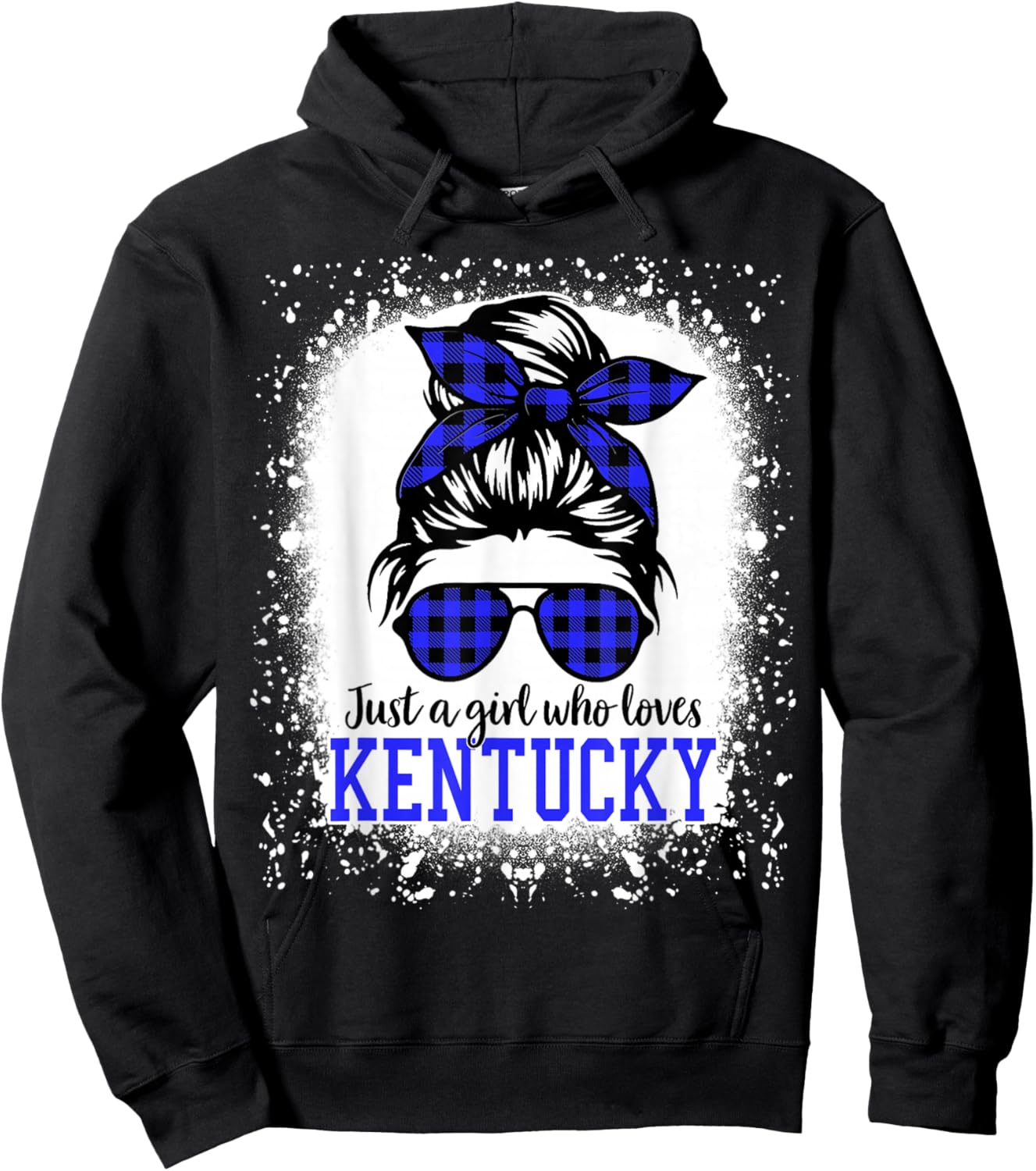Kentucky Women Girls Messy Bun Hair, Kentucky State Pride Hoodie - Hoodie | Black