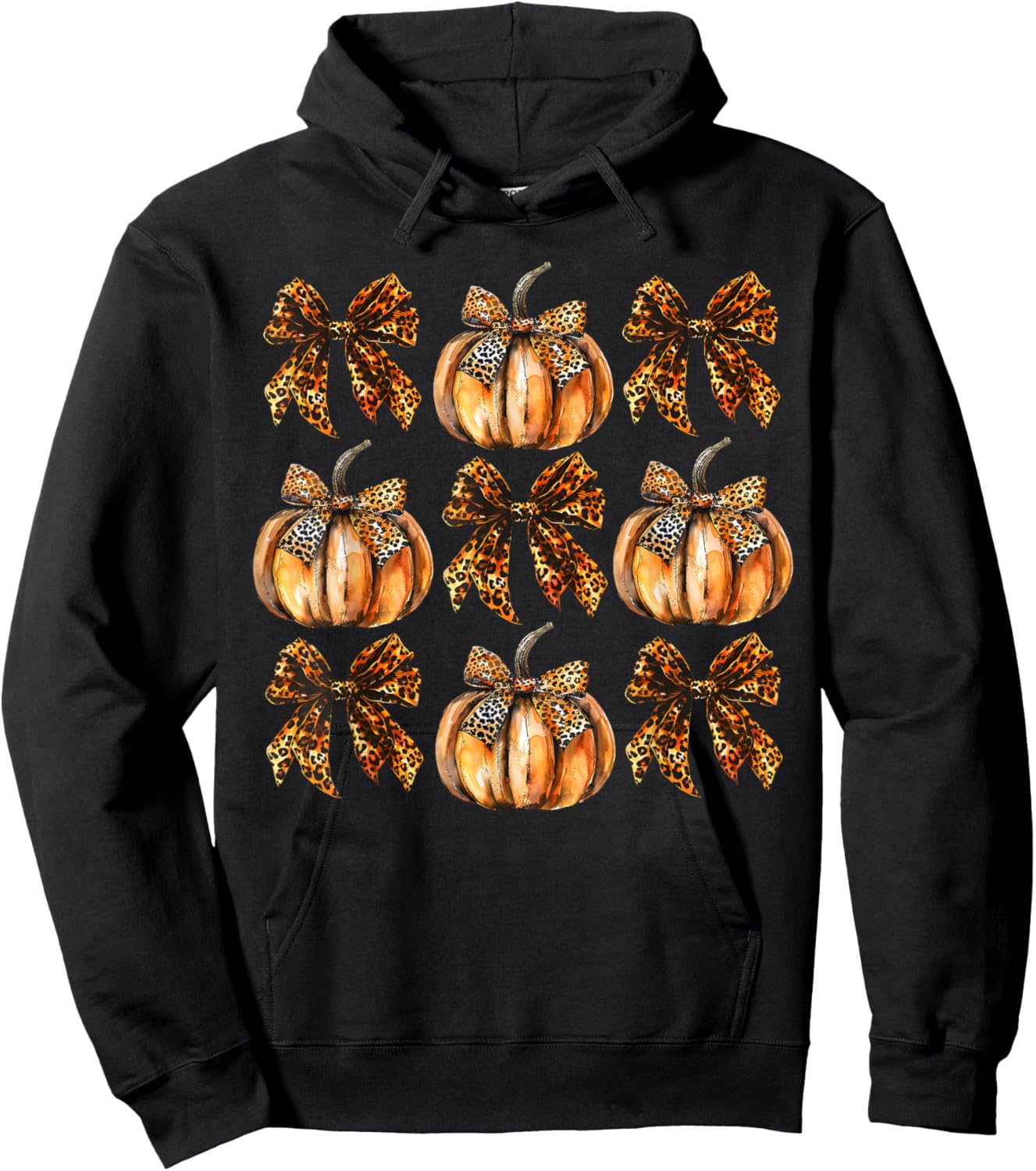 Leopard Coquette Bow Pumpkin Thanksgiving Autumn Fall Leaves Hoodie - Hoodie | Black