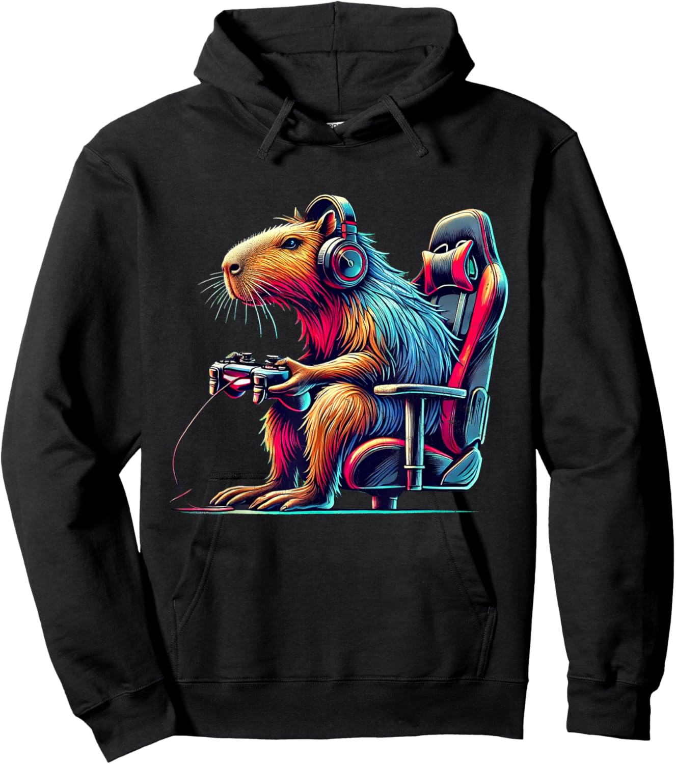Funny Capybara Gaming Retro Rodent Capybara Video Games Hoodie - Hoodie | Black