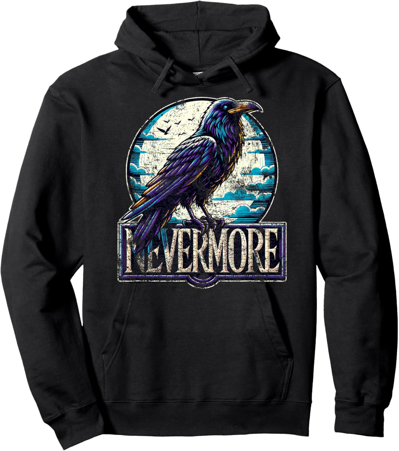 Nevermore with Raven Edgar Allan Poe Distressed Hoodie - Hoodie | Black