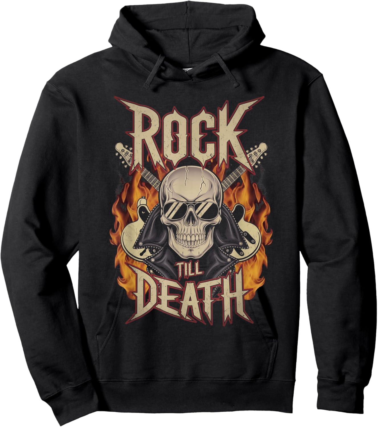 Skull and Flames Rock Till Death Hoodie - Hoodie | Black