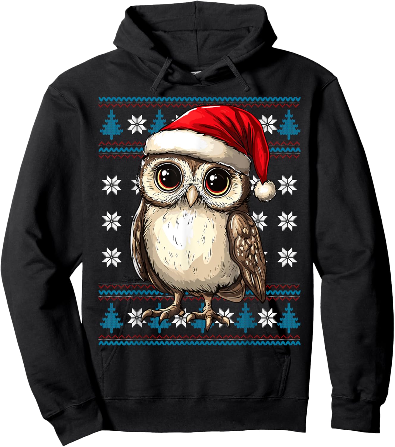 Owl Santa Hat Ugly Christmas Sweater Owl Lovers Holiday Hoodie - Hoodie | Black