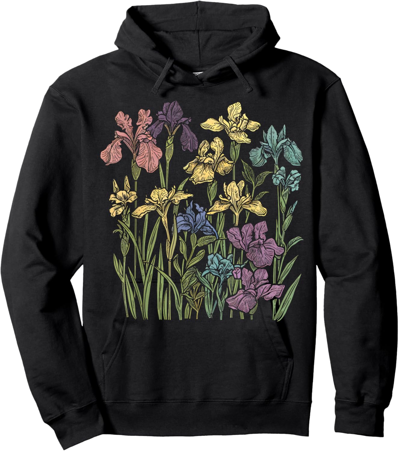 Vintage Botanical Iris Flower Girl Cute Floral Plant Mom Hoodie - Hoodie | Black