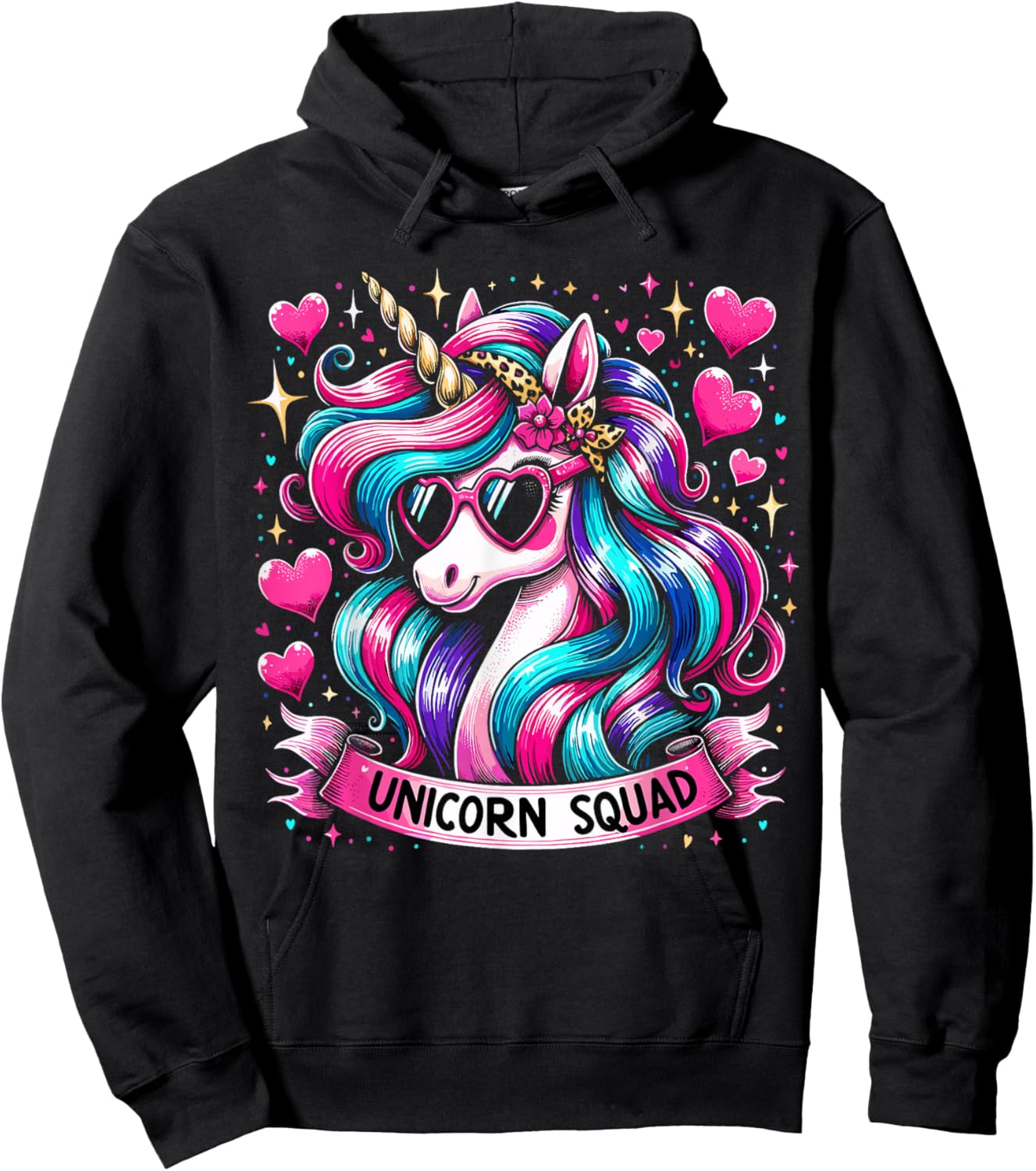 Unicorn Squad Unicorn with leopard Bandana Hoodie - Hoodie | Black