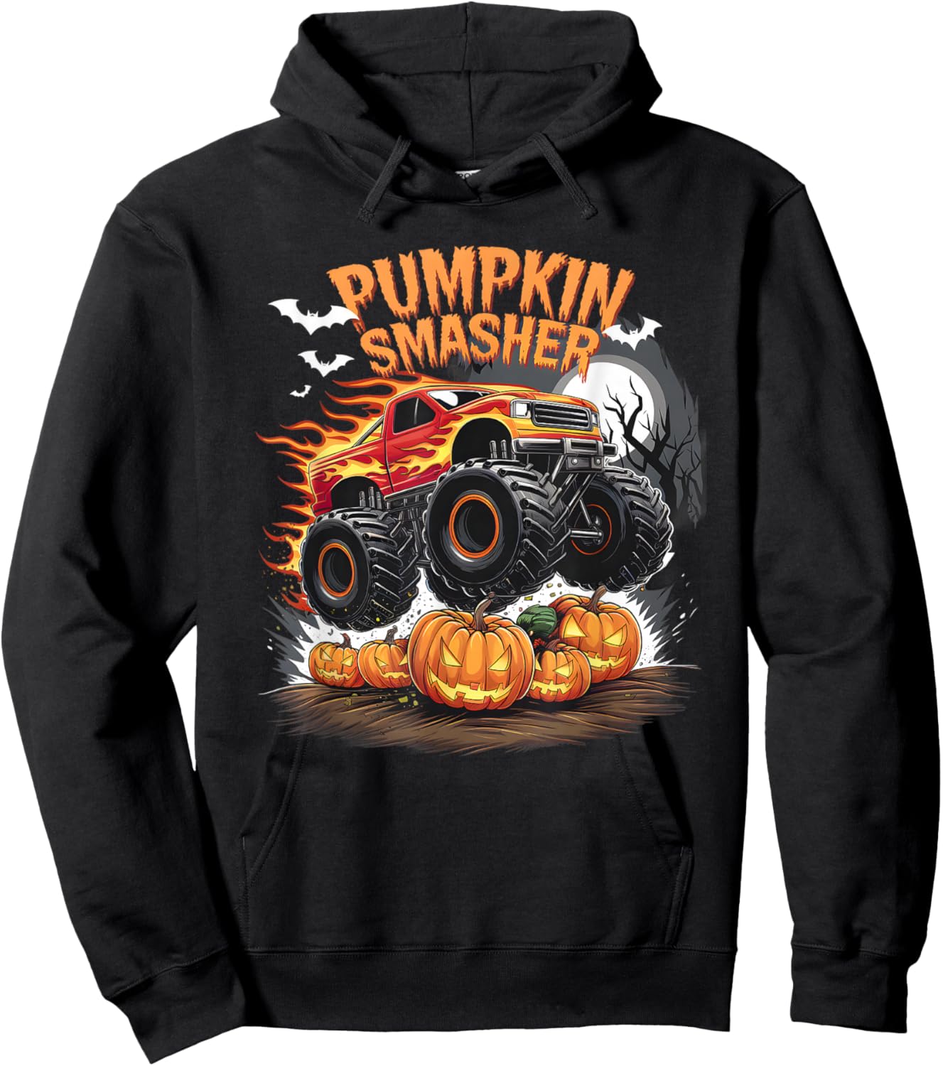 Pumpkin Smasher Monster Truck Funny Halloween Pun Hoodie - Hoodie | Black