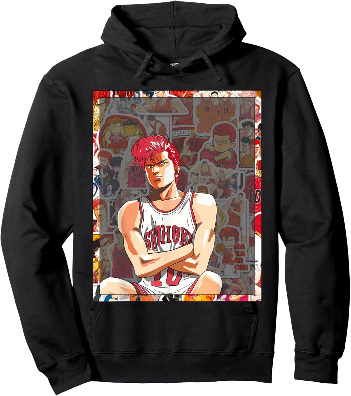 Bokchu Hanamichi Sakuragi -Adults Anime Black Small Classic Fit Short Sleeve Hoodie - Hoodie | Black