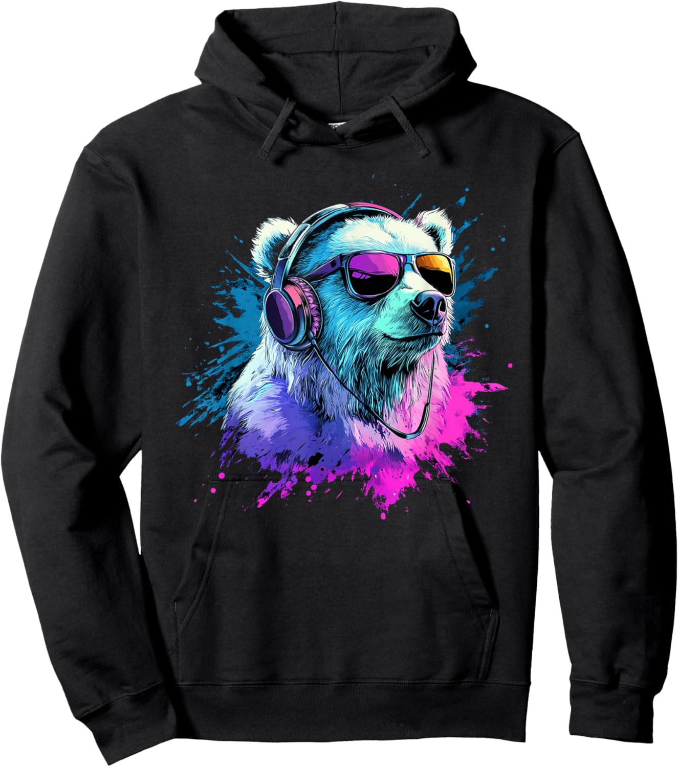 Polar Bear Colorful Music Headphones Artistic Polar Bears Hoodie - Hoodie | Black