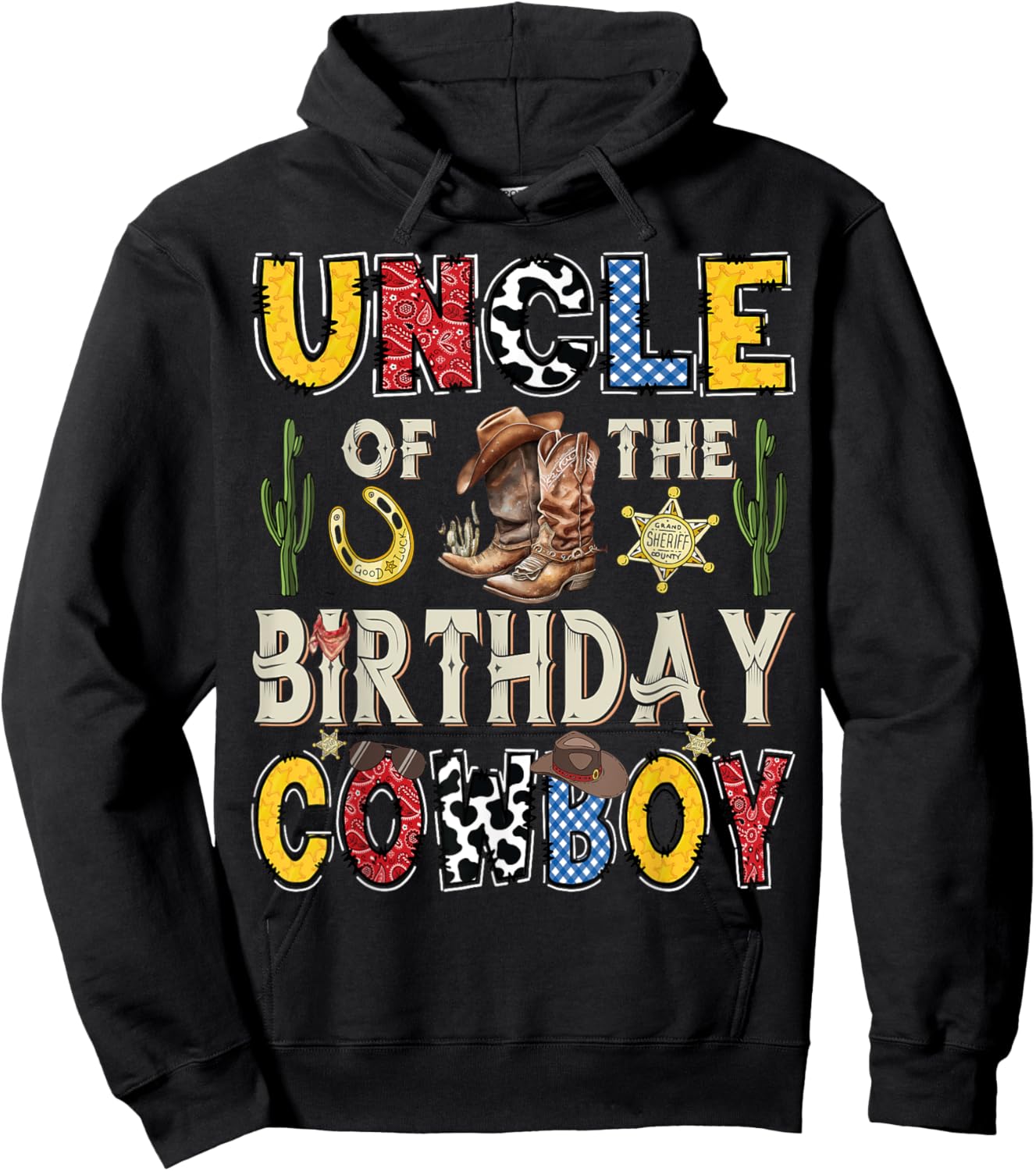 Uncle Of The Birthday CowBoy Rodeo Uncle Western Hoodie - Hoodie | Black
