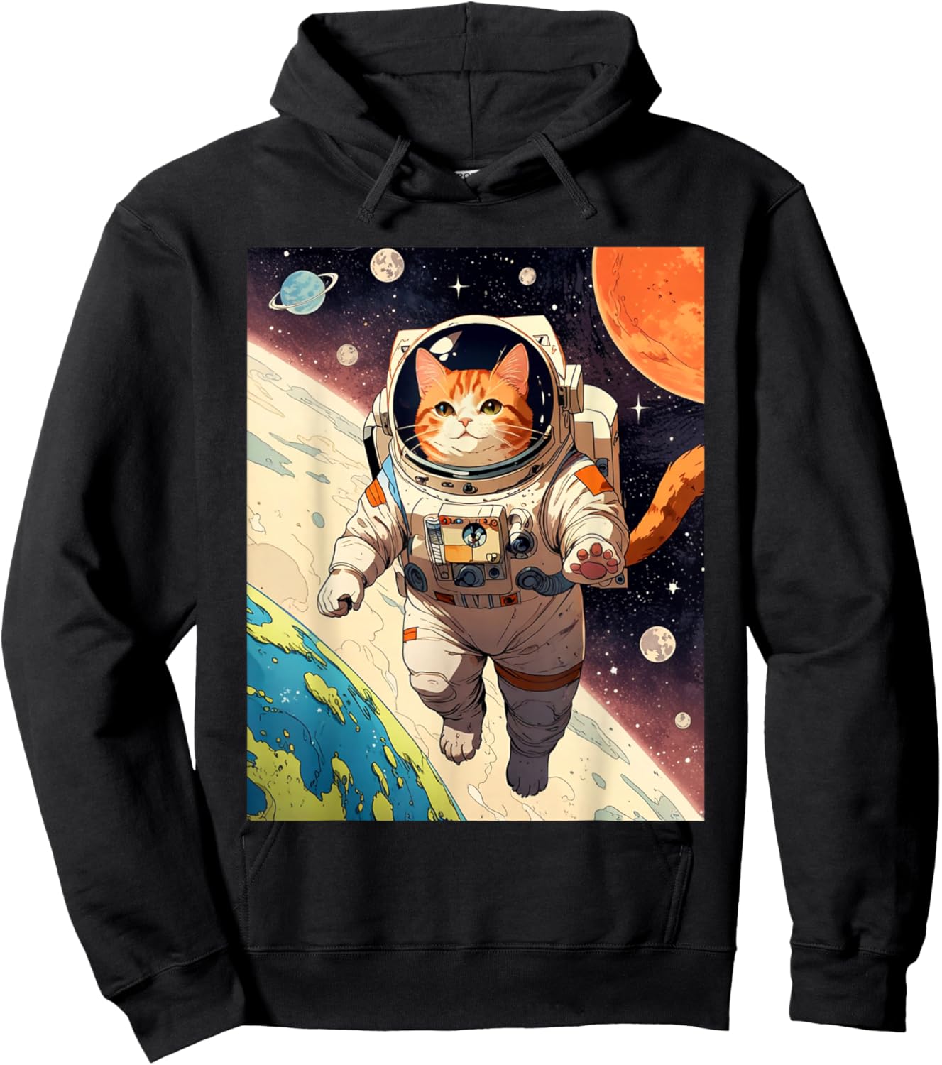 Astronaut Cat - Funny Space Cat Japanese Retro Kawaii Cute Hoodie - Hoodie | Black