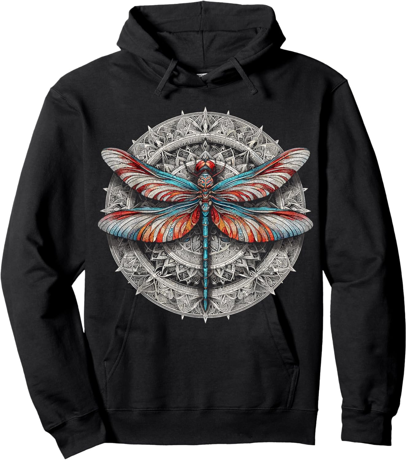 Colorful Mandala Dragonfly Hoodie - Hoodie | Black