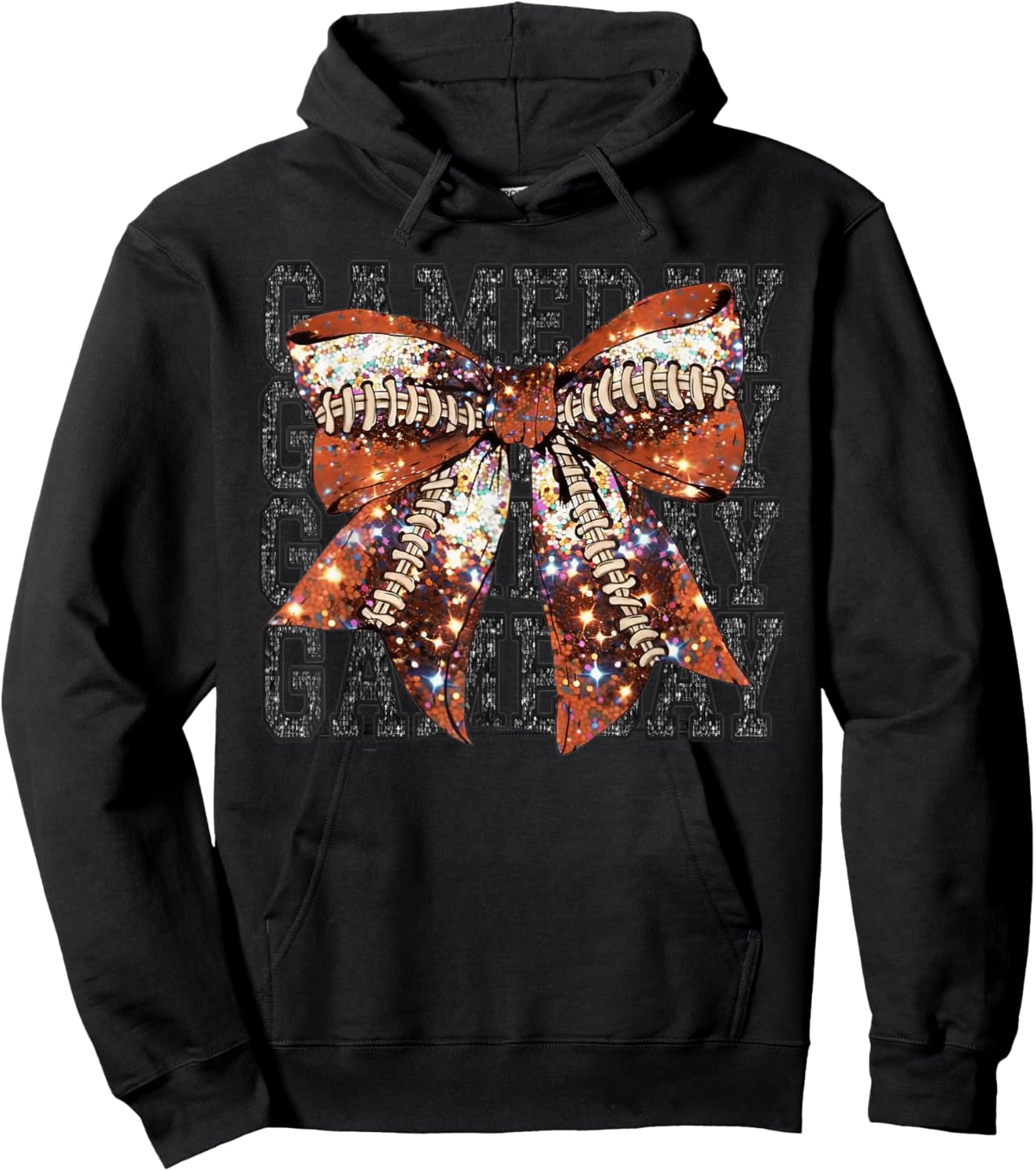 Game Day Football Bling Bling Football Lover Coquette Bow Hoodie - Hoodie | Black