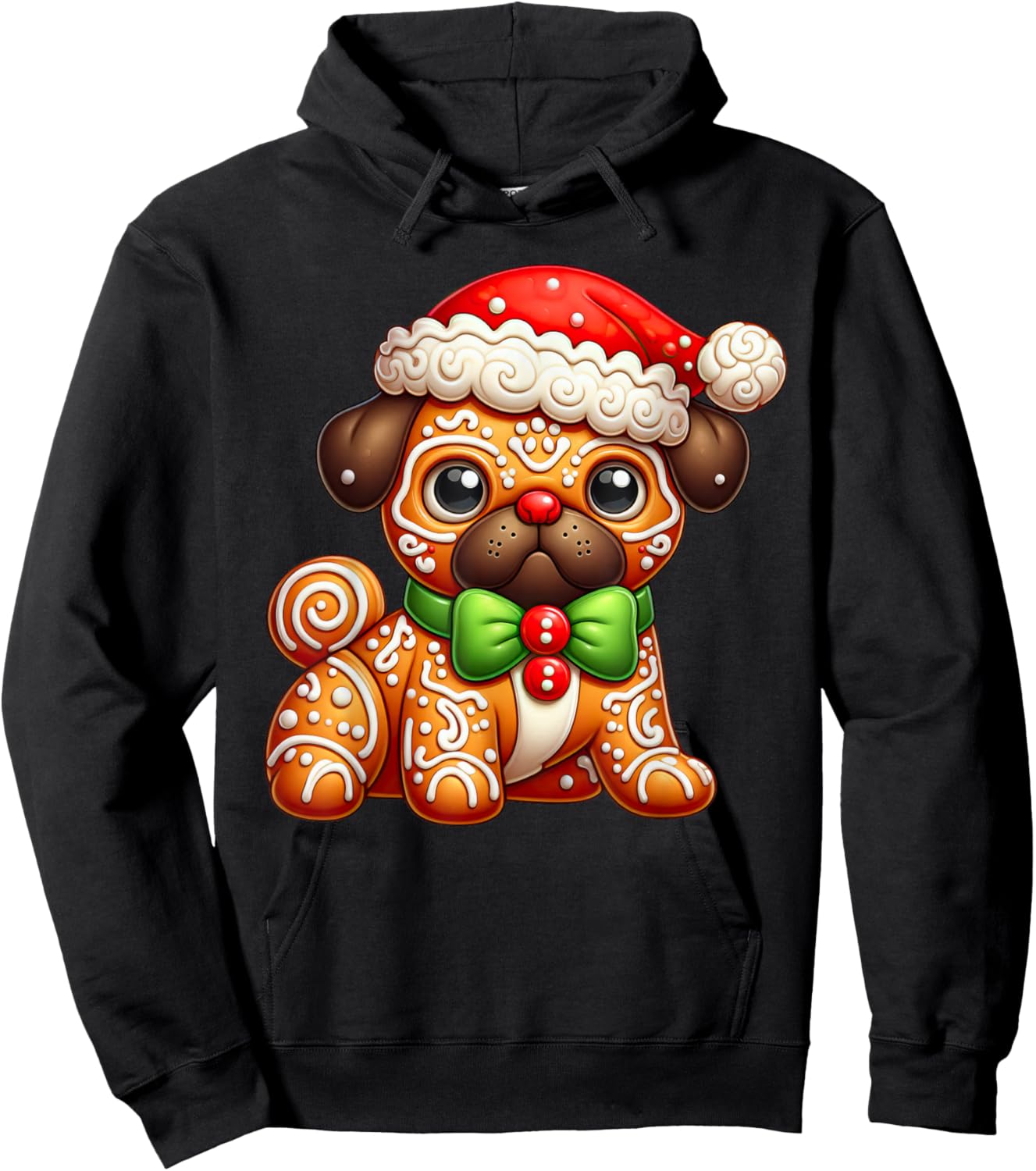 Funny Gingerbread Man Pug Christmas Kids Hoodie - Hoodie | Black