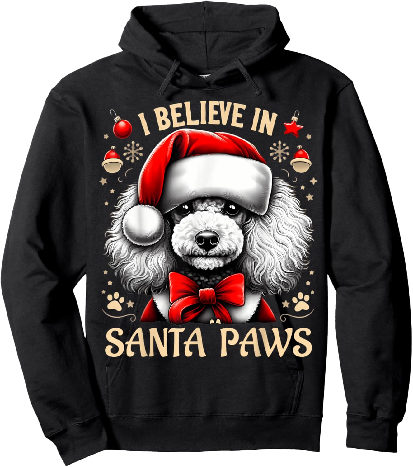 I Believe In Santa Paws Poodle Cute Christmas Owner Lover Hoodie - Hoodie | Black