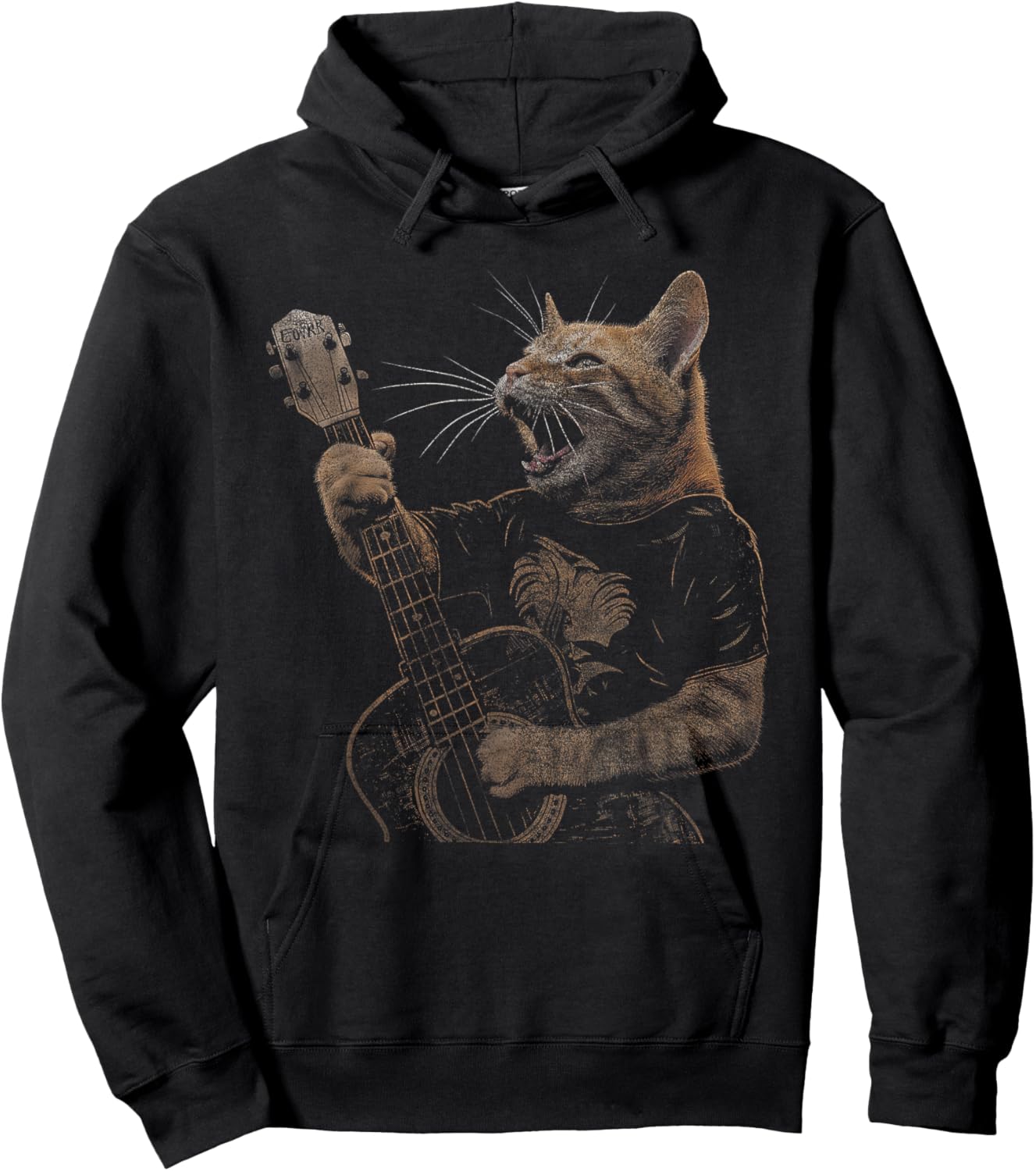 Funny Cat Guitar - Rock and Roll Music Band Concert Vintage Women Kids Hoodie - Hoodie | Black