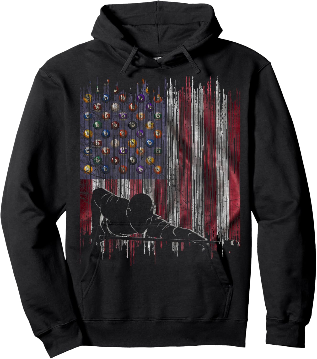 Vintage USA Flag Pool Billiards Player Silhouette Hoodie - Hoodie | Black