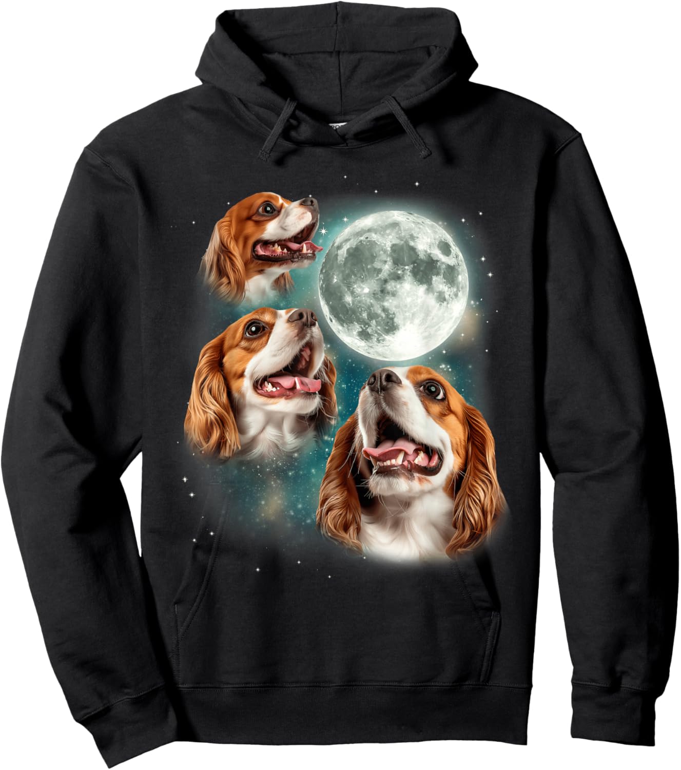 3 Cavalier King Charles Spaniel Moon | Canine Pet Dog Lover Hoodie - Hoodie | Black