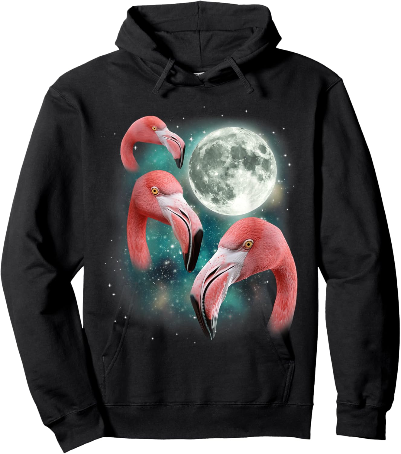 Three Flamingo Moon | Funny 3 Flamingos Bird Tropical Meme Hoodie - Hoodie | Black