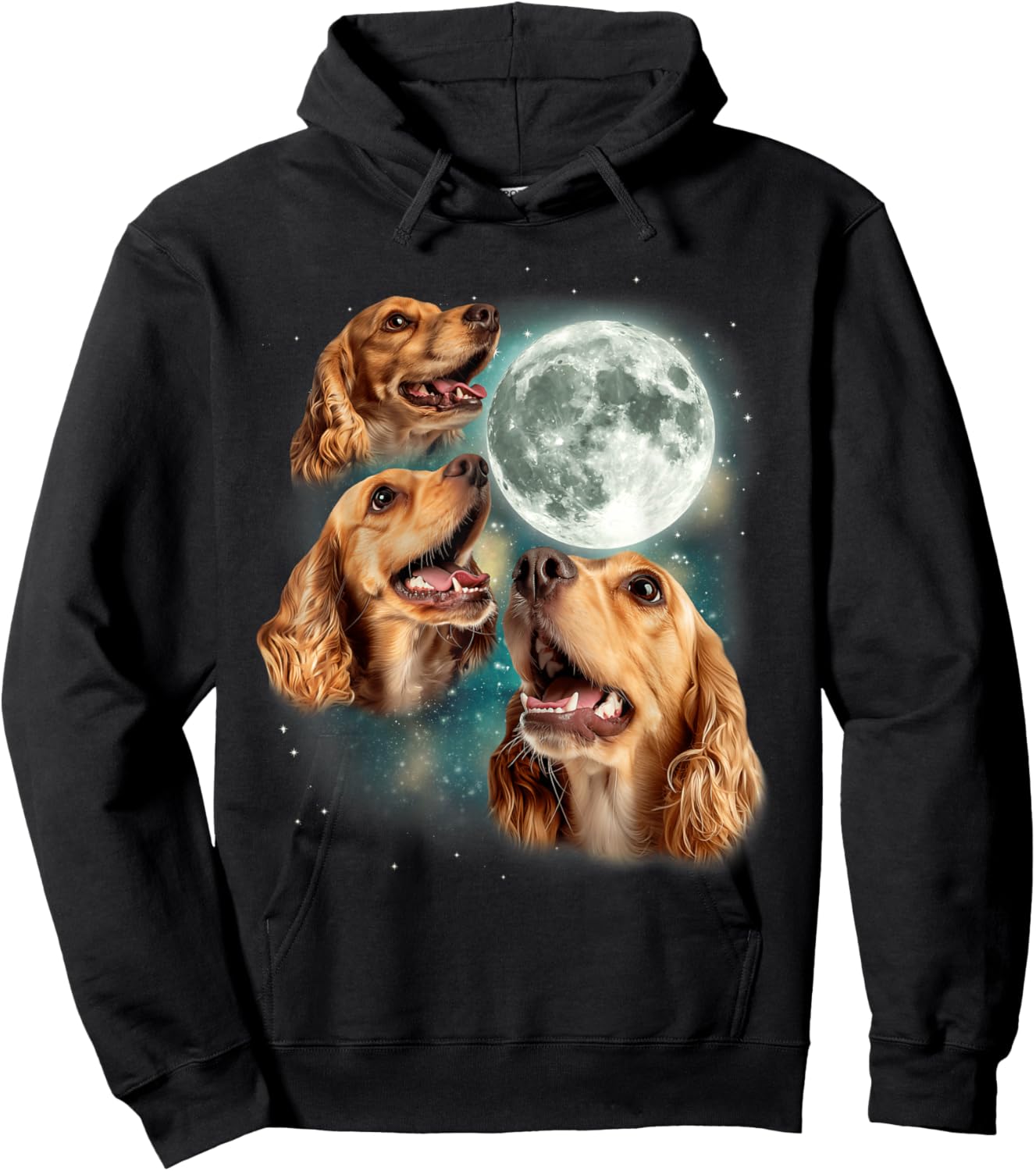Three Cocker Spaniel Moon | 3 Canines Howling Cute Dog Lover Hoodie - Hoodie | Black