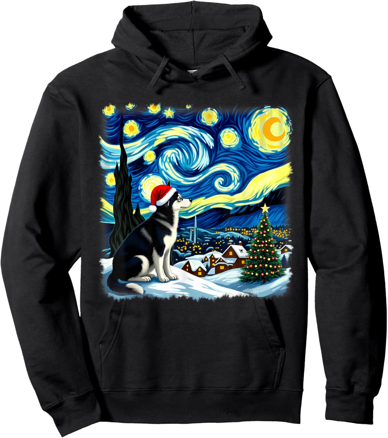 Christmas Husky Dog Starry Night Women Kids Hoodie - Hoodie | Black