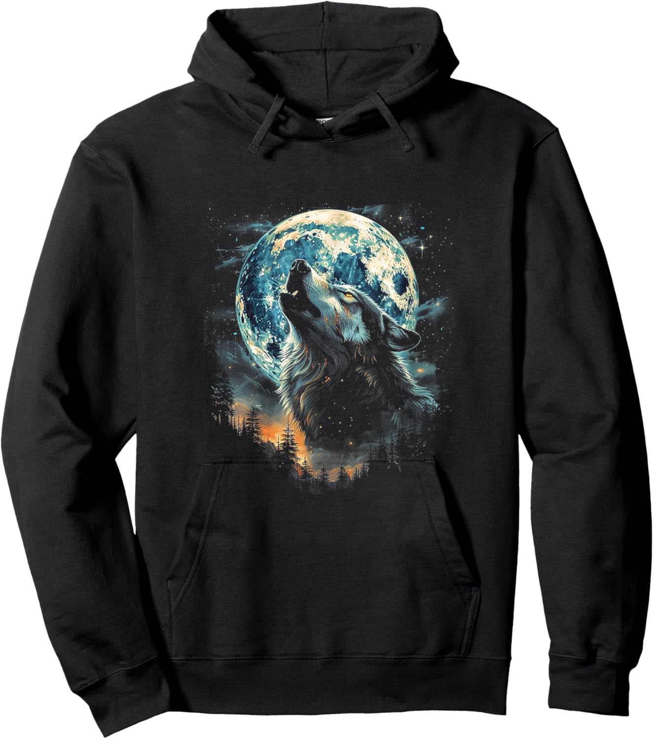 A Wolf in Moonlight Under the Night Sky Hoodie - Hoodie | Black