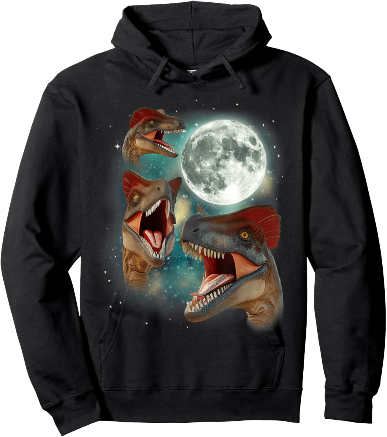 Three Dilophosaurus Moon | 3 Dinosaur Prehistoric Roar Dino Hoodie - Hoodie | Black