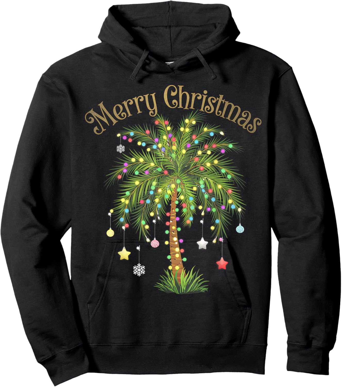 Merry Christmas Palm Tree Light Hawaiian Tropical Christmas Hoodie - Hoodie | Black
