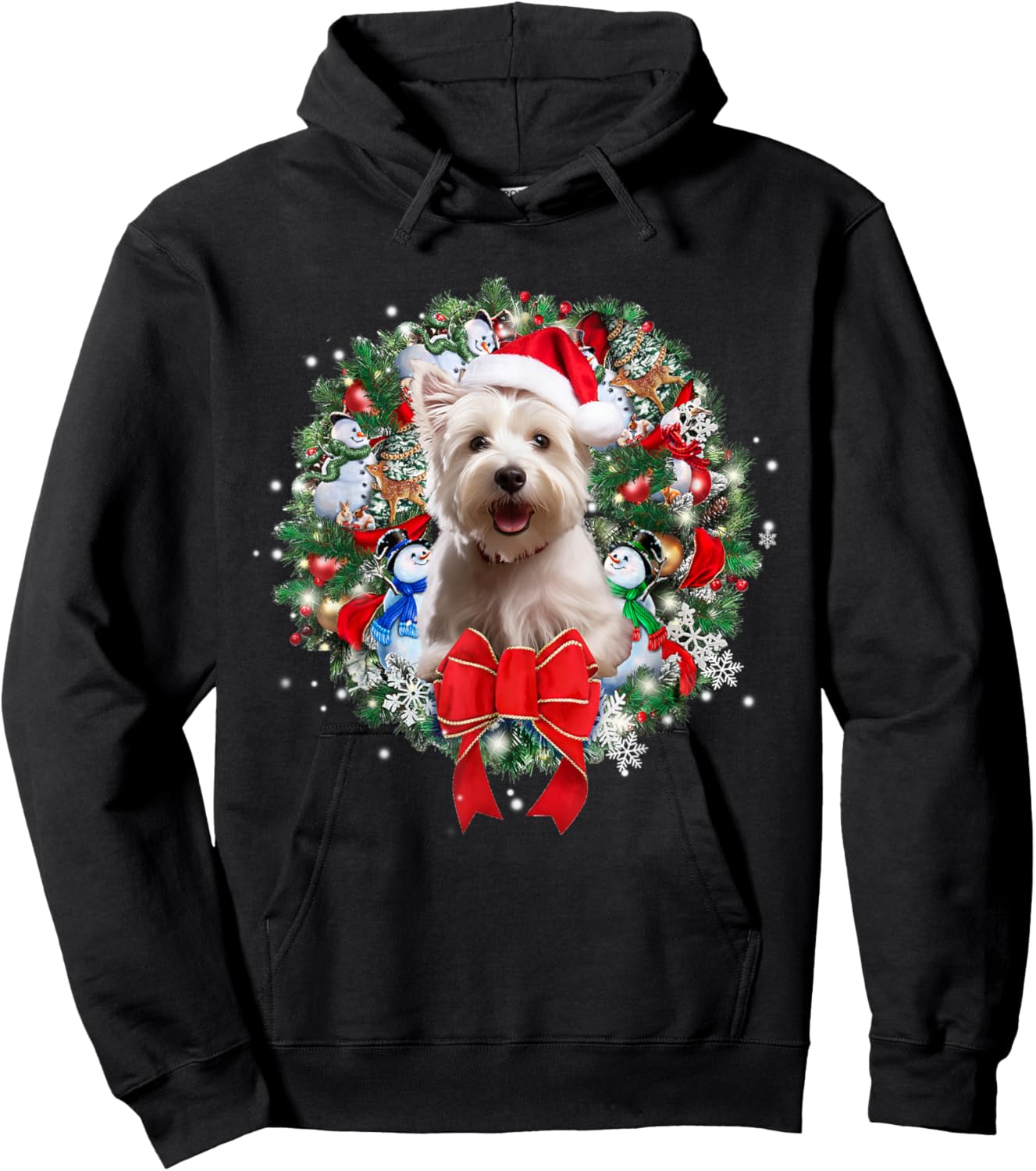 Westie Christmas Wreath Decoration Xmas Pajamas Hoodie - Hoodie | Black
