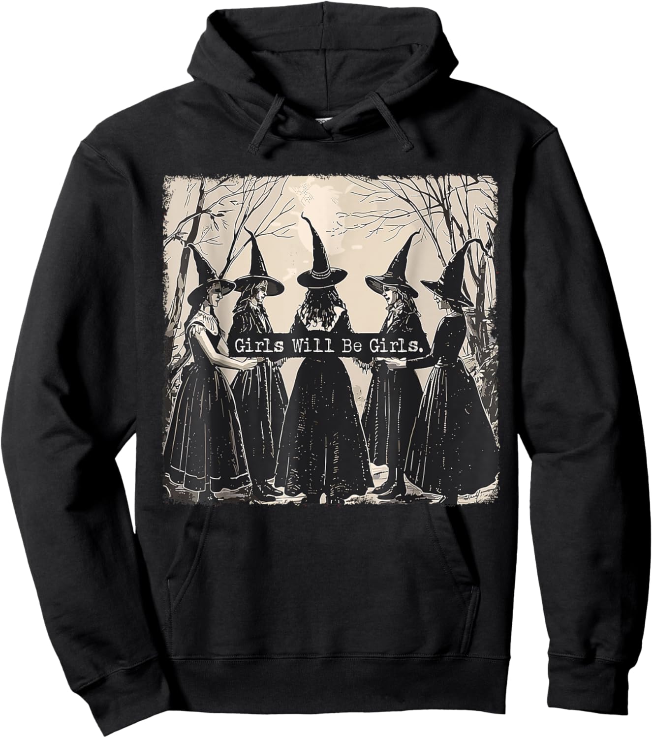 Girl Will Be Girl Funny Witch Halloween Vibes Feminist Hoodie - Hoodie | Black