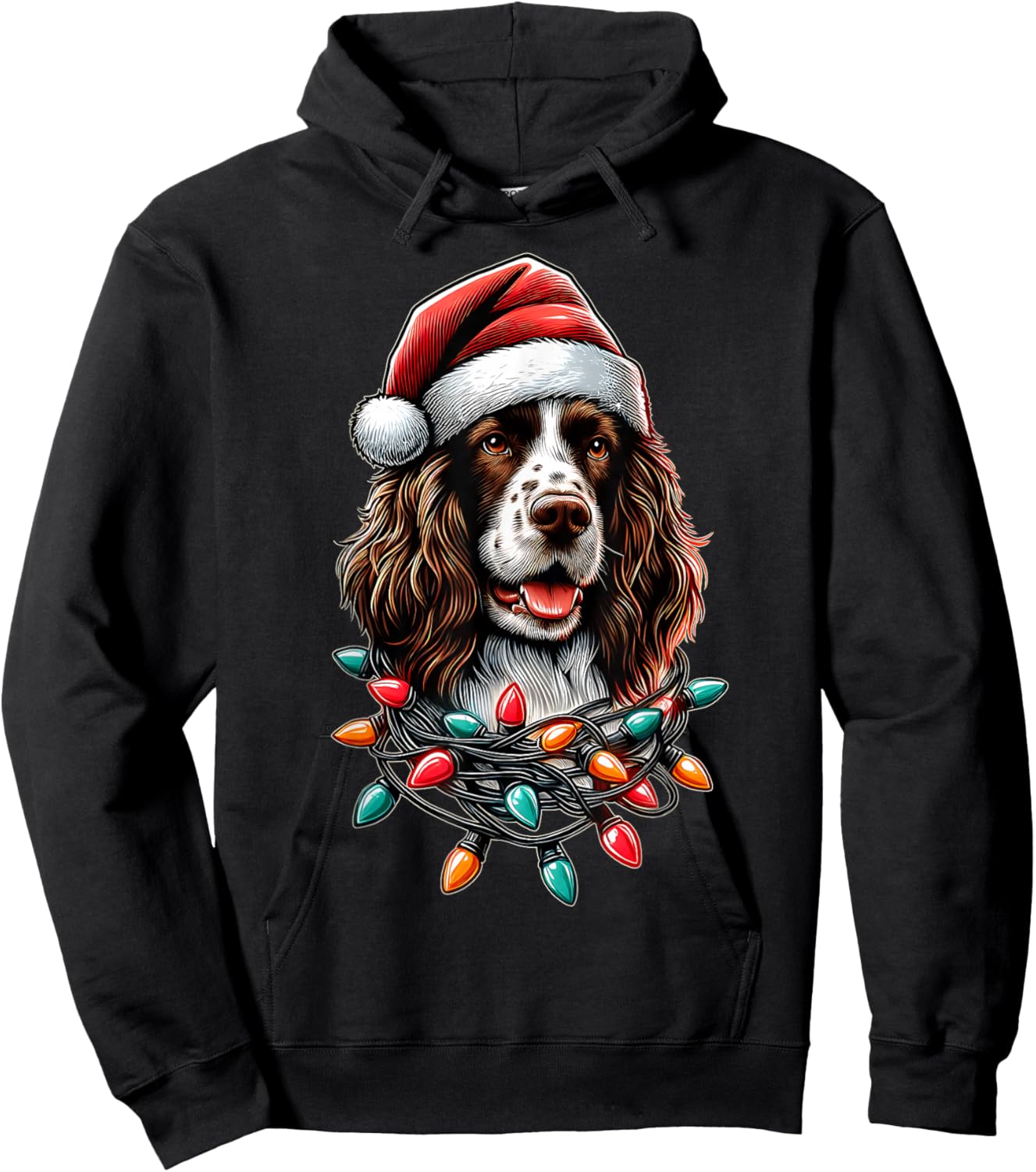 English Springer Spaniel Dog Christmas Hat Xmas Men Women Kids Hoodie - Hoodie | Black