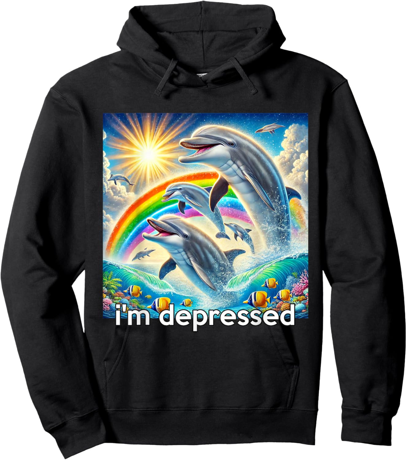Rainbow Dolphin Men Hopecore Meme, Depressed Hoodie - Hoodie | Black