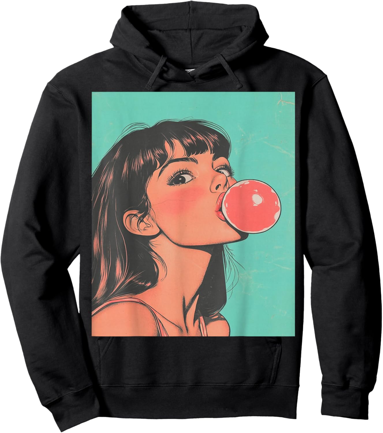 Pop Art Women's Tops Fashion Bubble Gum Pink Hoodie - Hoodie | Black