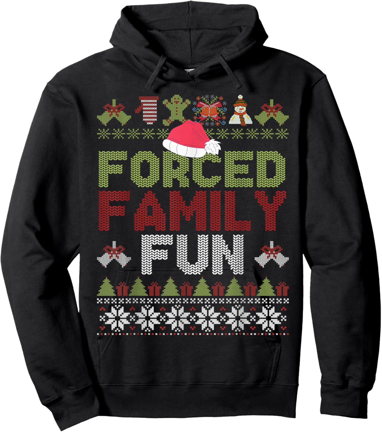 Funny Santa Hat Forced Family-Fun Sarcastic Christmas Pajama Hoodie - Hoodie | Black