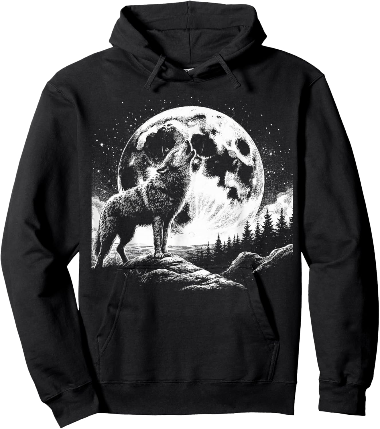 Wolf Howling Moon -Nature Wildlife Forest Animal Hoodie - Hoodie | Black