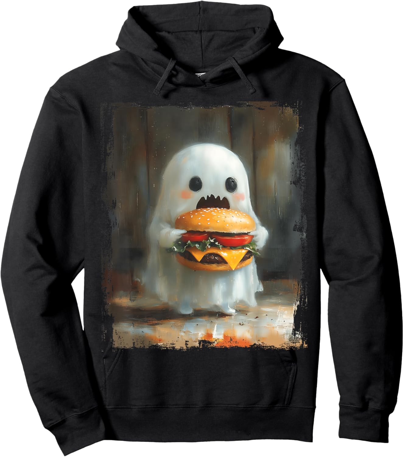 Cute Hamburger Ghost Eating Burger Halloween Food Lovers Hoodie - Hoodie | Black