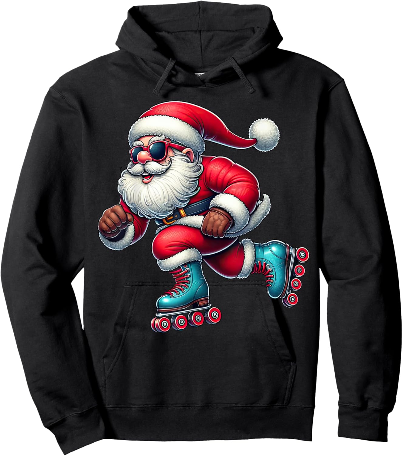 Santa Claus Roller Skating Skater Roller Skates Christmas Hoodie - Hoodie | Black