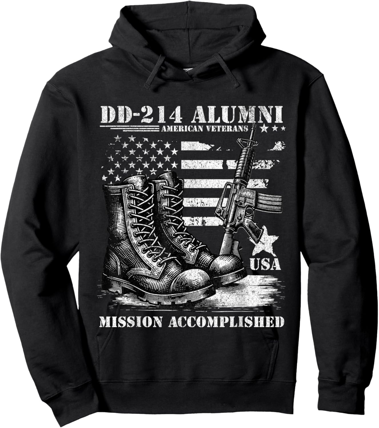 DD 214 Alumni USA Military Veteran American Flag DD-214 Hoodie - Hoodie | Black