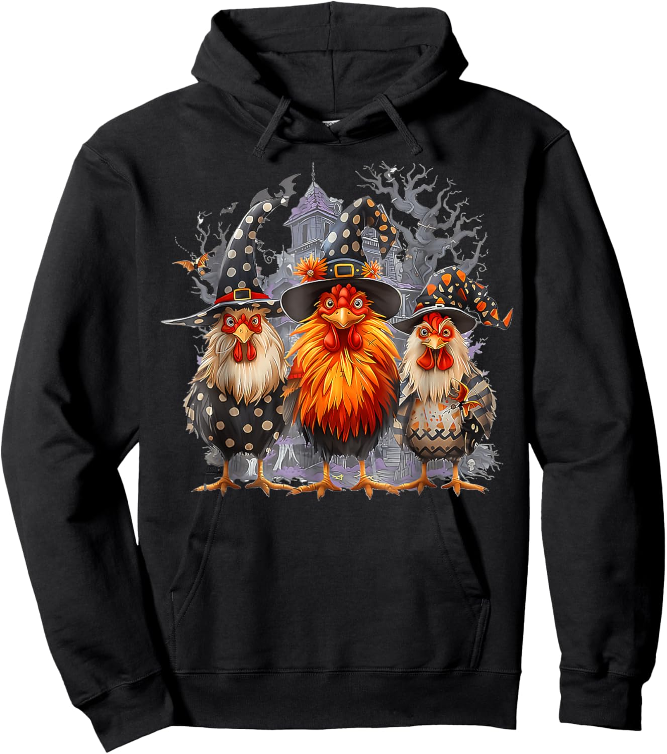 Retro House Chickens Witch Halloween Spooky Autumn Fall Hoodie - Hoodie | Black