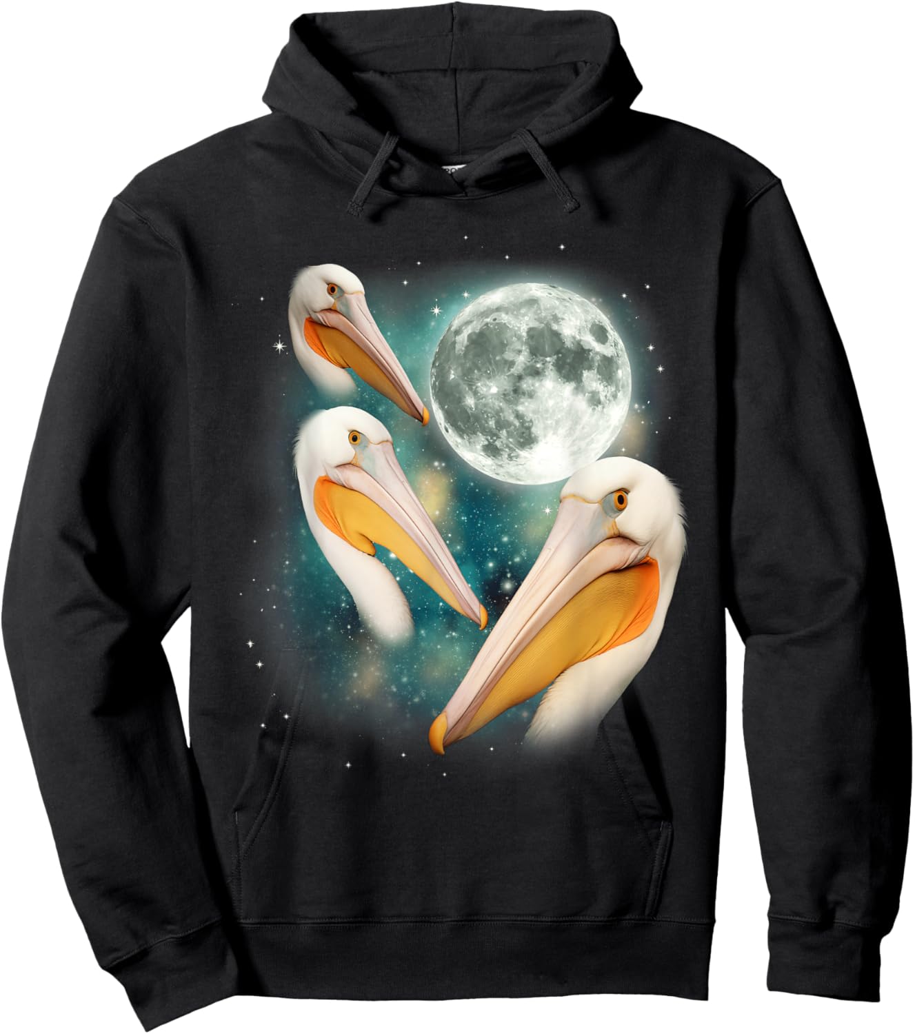 3 Pelican Moon | Three Pelicans 3 Moon Ocean Wildlife Bird Hoodie - Hoodie | Black