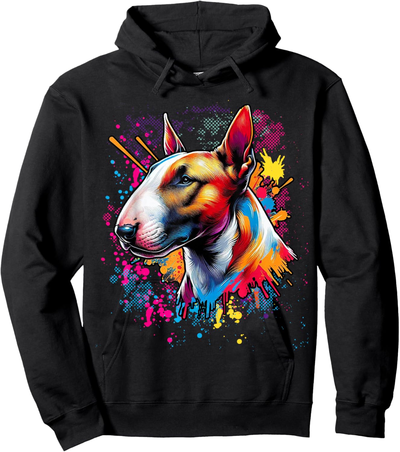 Bull Terrier Lovers Designs -Adults Bull Terrier Lovers Pop Art Funny Bull Terrier - Black - Small - Short Sleeve - Classic Fit - Pop Art Graphic Hoodie - Hoodie | Black