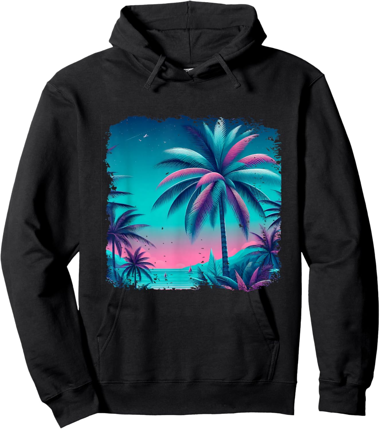 Palm a Trees Tropical Teal Turquoise Purple Beach Vacation Hoodie - Hoodie | Black