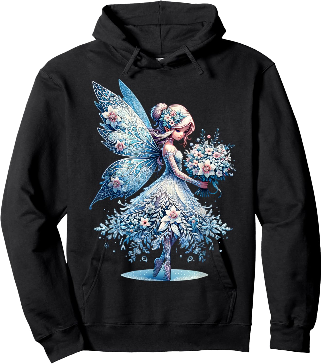Floral Frost Fairy Blossoms of Winter in a Christmas Wonder Hoodie - Hoodie | Black