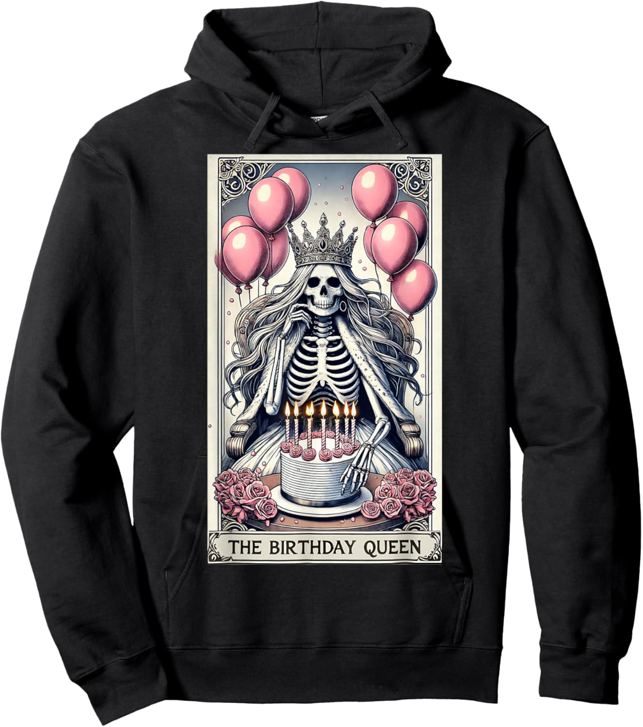 Birthday Queen Tarot Card Cute Gothic Skeleton Halloween Hoodie - Hoodie | Black