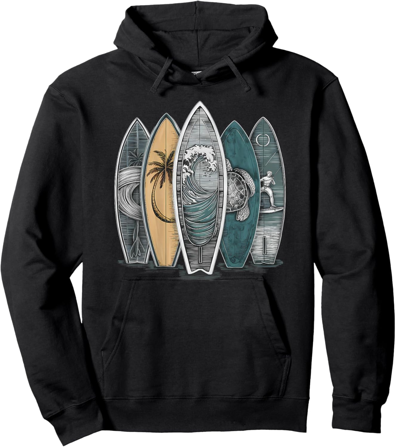 On Back Surfing Tropical Surfboards Vintage Surfboard Surfer Hoodie - Hoodie | Black