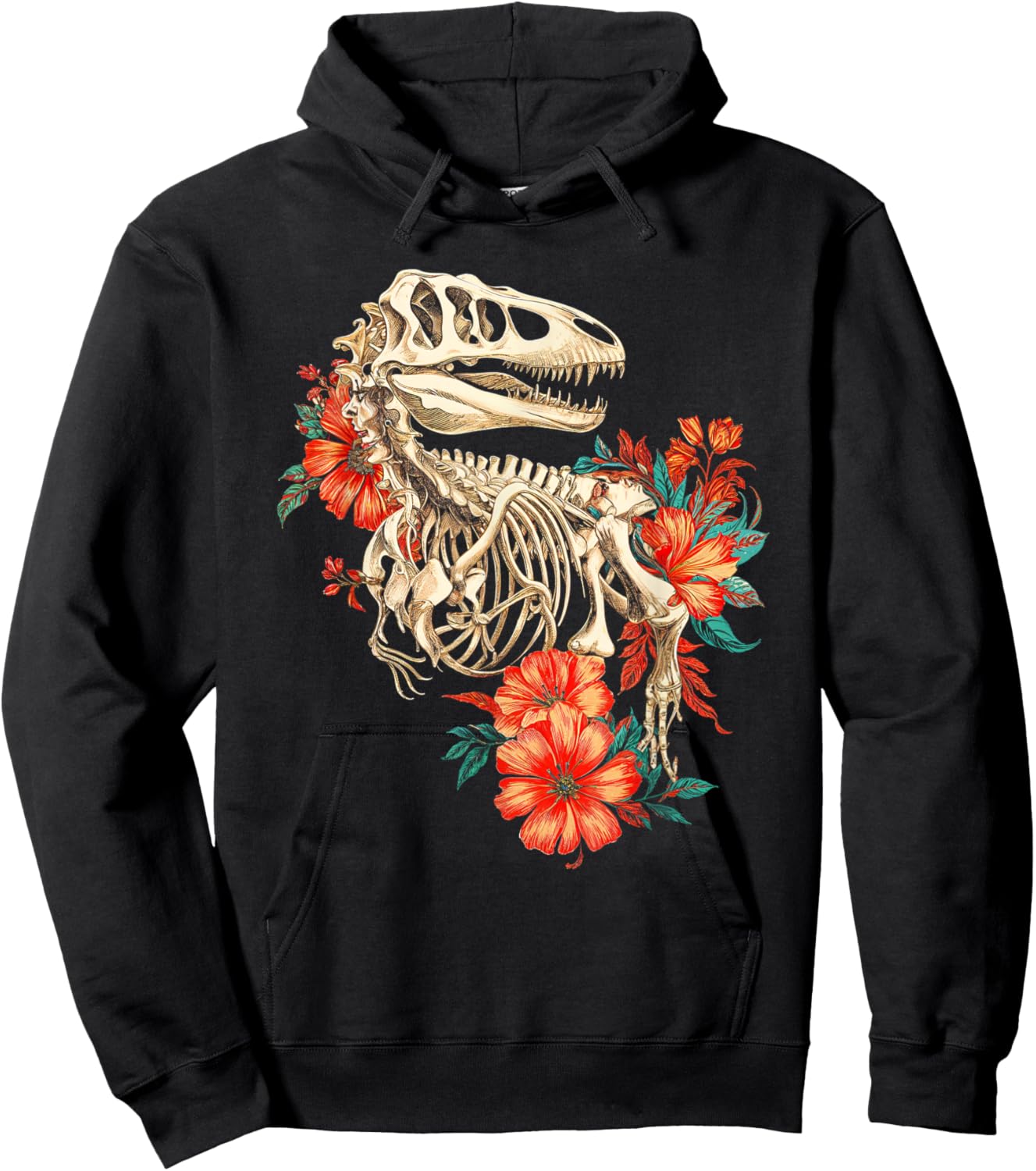 Rex Skeleton Bones Flowers Dino Paleontology Dinosaur Hoodie - Hoodie | Black